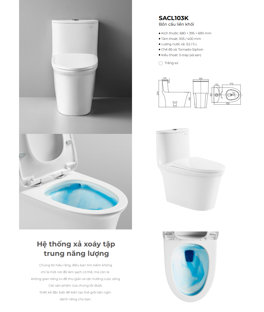 Bồn cầu liền khối chính hãng SSWW SACL103K