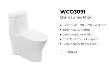 Bồn cầu liền khối chính hãng SSWW cao cấp mã hàng WCO3091
