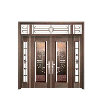 Mẫu Cửa Chính 4 Cánh Lệch Có 2 Cánh Nhỏ Là Kính Có Nan Thép Chắc Chắn BT79