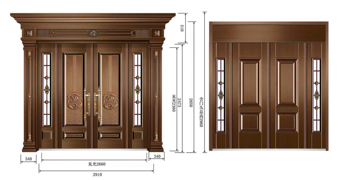 Mẫu Cửa Chính 4 Cánh Lệch Đẹp Có 2 Kính 2 Bên Cửa Nhỏ Cao Cấp Dragon BT80